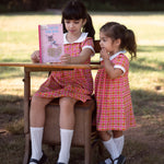 Kid Retro Pink Plaid Pleated Peter Pan Collar Dress STRAWBERRY JAM