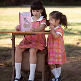 Kid Retro Pink Plaid Pleated Peter Pan Collar Dress STRAWBERRY JAM