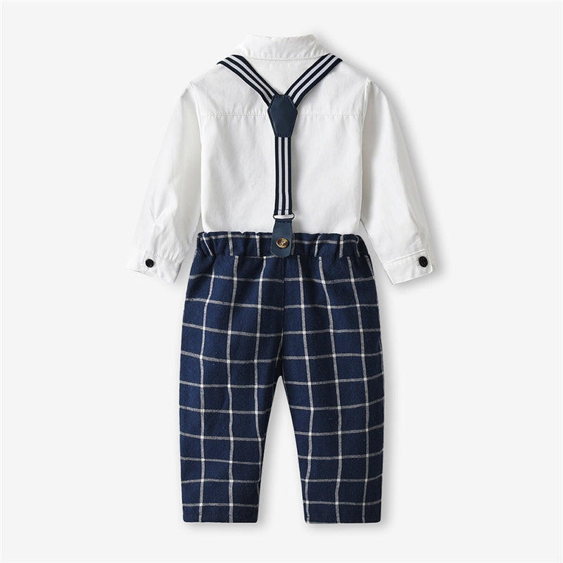 Plaid Overall Set with Bow Tie