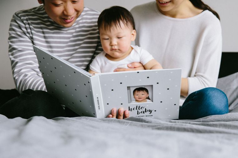Baby's Memory Book & Sticker Set, Gray Stars