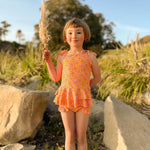 Kid Pink and Yellow Flower Power Two Piece Ruffle Swimsuit Set STRAWBERRY JAM