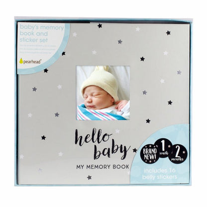 Baby's Memory Book & Sticker Set, Gray Stars