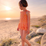Kid Pink and Yellow Flower Power Two Piece Ruffle Swimsuit Set STRAWBERRY JAM