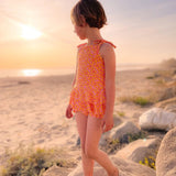 Kid Pink and Yellow Flower Power Two Piece Ruffle Swimsuit Set STRAWBERRY JAM