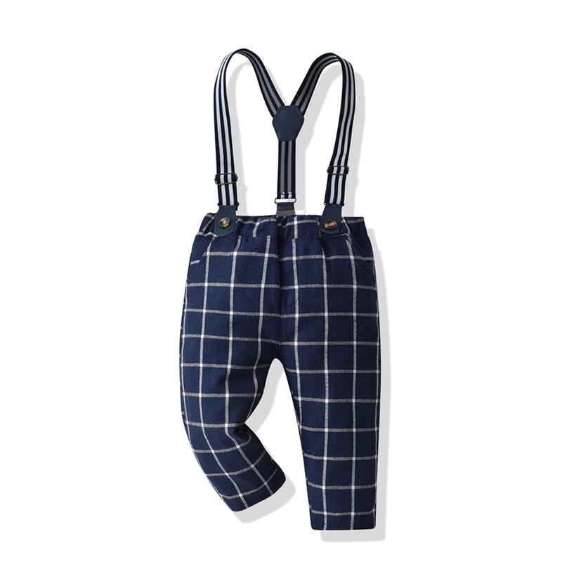 Plaid Overall Set with Bow Tie