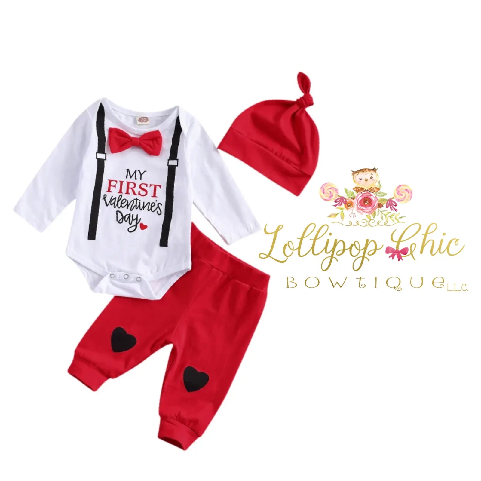 Baby Boy 1st Valentine's Day Set Lollipop Chic Bowtique LLC