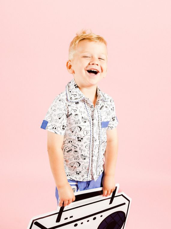 Boys Printed Button-Up Shirt and Short Set