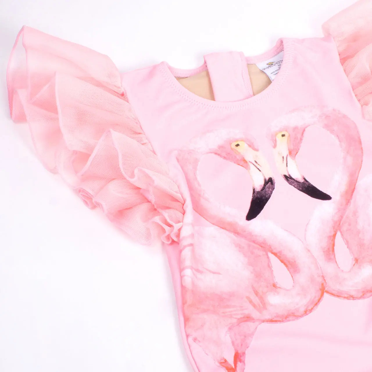 Kid Pink Flamingo Tulle Sleeve One Piece Swimsuit Shade Critters