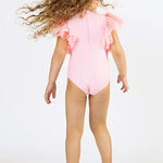 Kid Pink Flamingo Tulle Sleeve One Piece Swimsuit Shade Critters