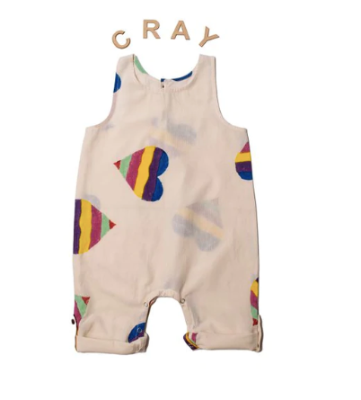 Baby Block Printed Hearts Cotton Romper Cray