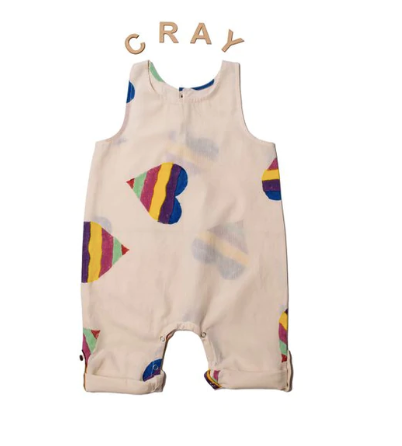 Baby Block Printed Hearts Cotton Romper Cray