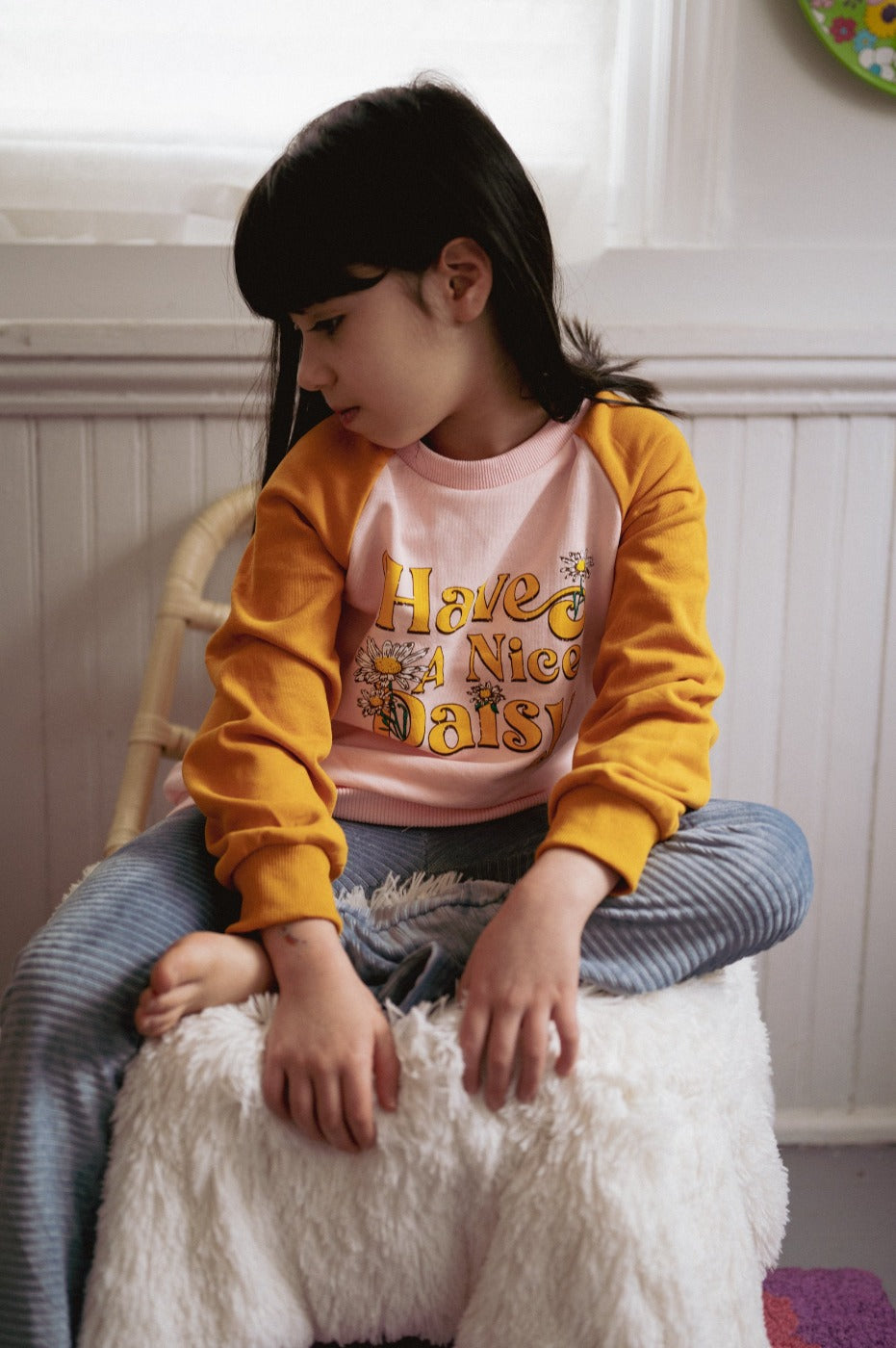 Kid Have a Nice Daisy Retro Raglan French Terry STRAWBERRY JAM