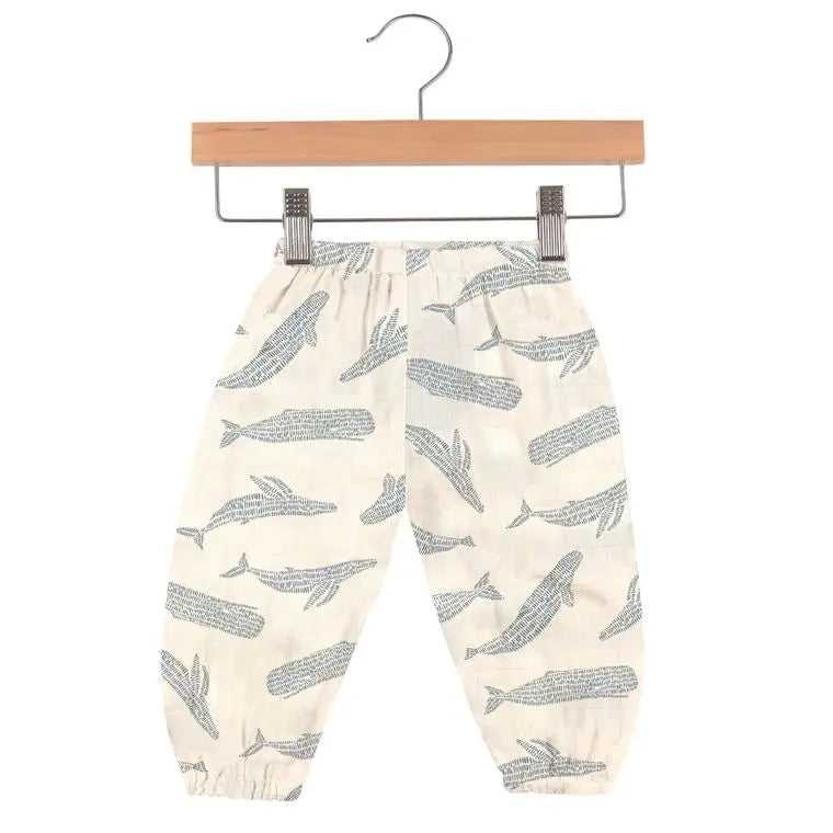 Baby Blue Shadow Whales Bamboo Mini Pants GIGGLES LA