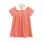Kid Retro Pink Plaid Pleated Peter Pan Collar Dress STRAWBERRY JAM