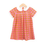 Kid Retro Pink Plaid Pleated Peter Pan Collar Dress STRAWBERRY JAM