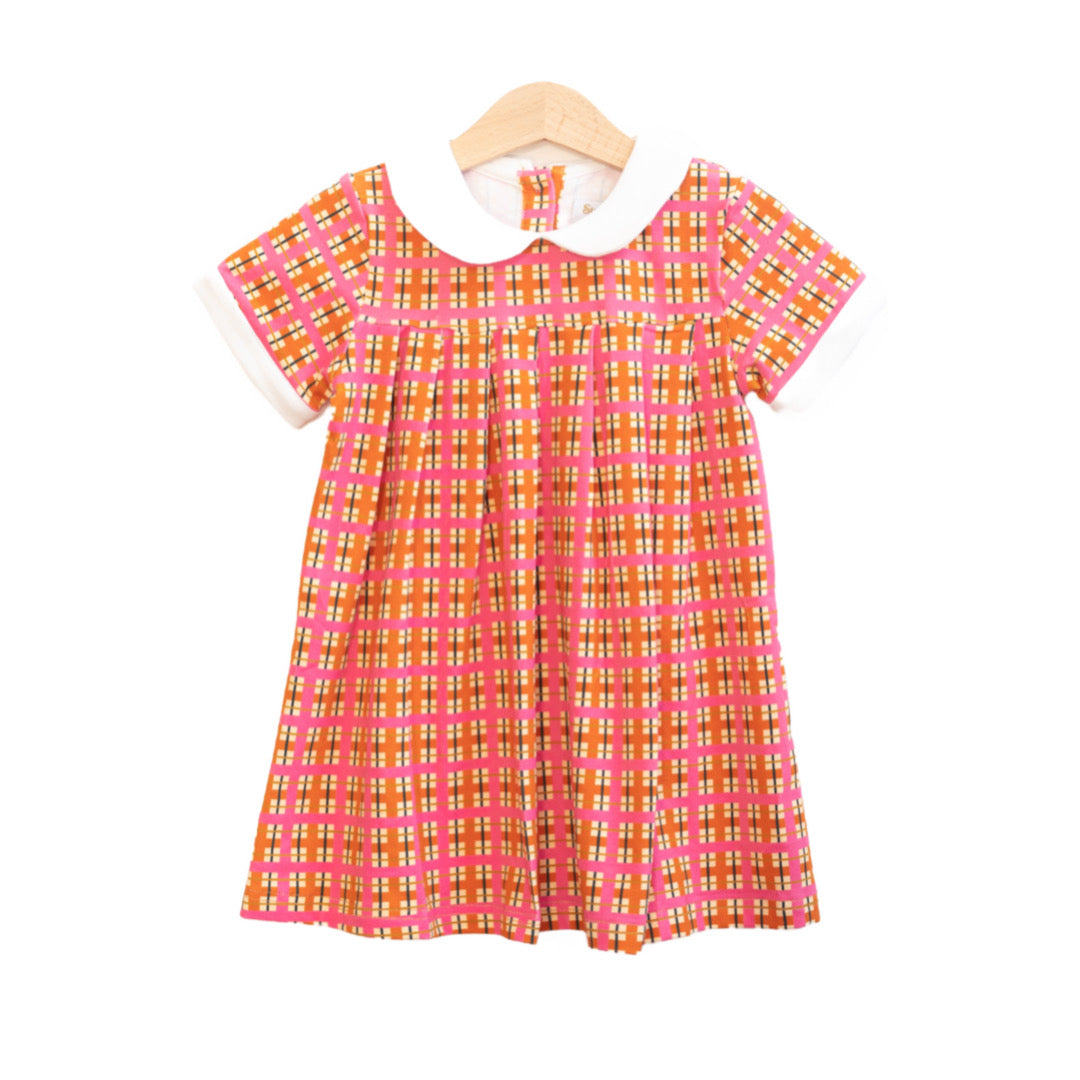 Retro Pink Plaid Pleated Peter Pan Collar Dress