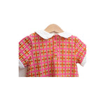 Kid Retro Pink Plaid Pleated Peter Pan Collar Dress STRAWBERRY JAM