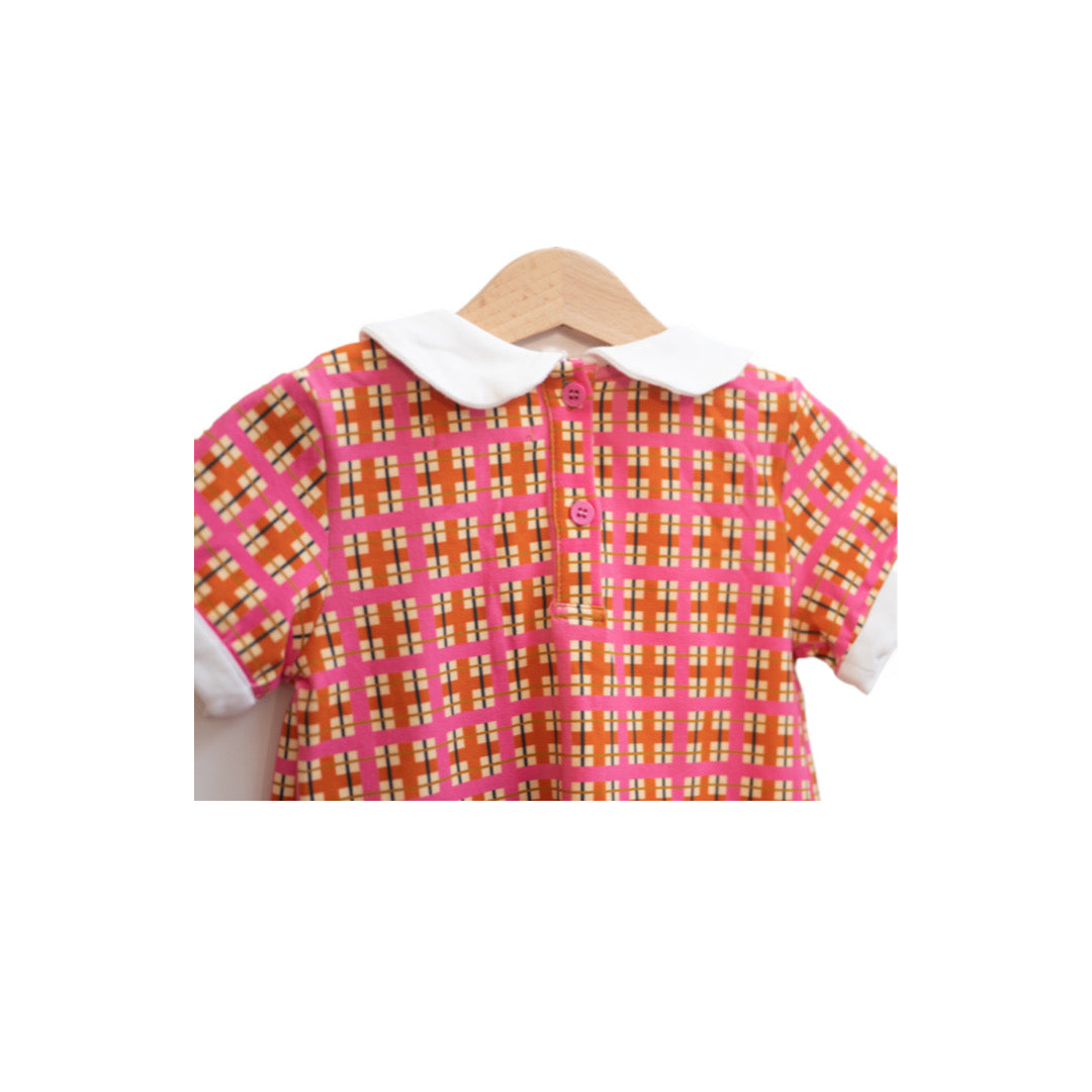 Retro Pink Plaid Pleated Peter Pan Collar Dress