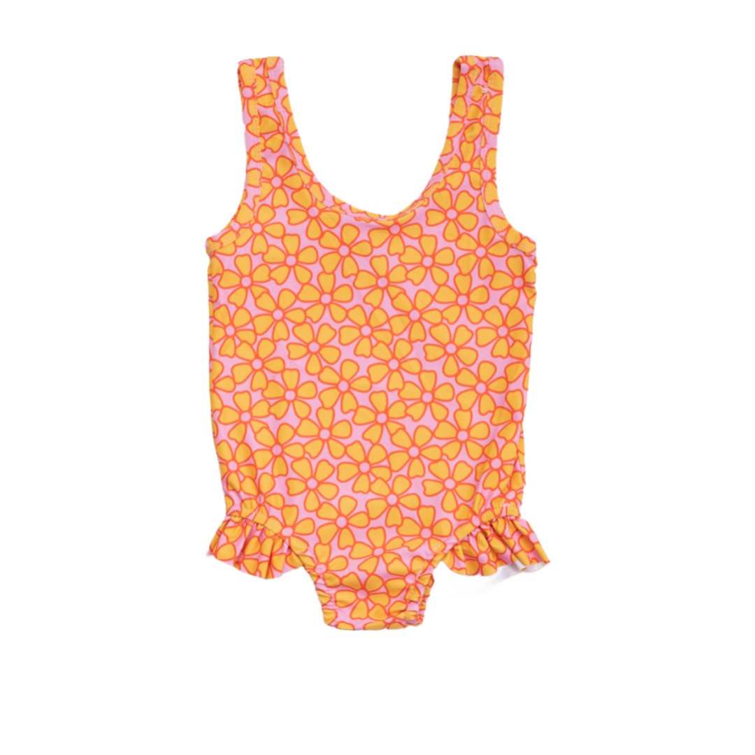Baby Pink and Yellow Flower Power One Piece Swimsuit STRAWBERRY JAM