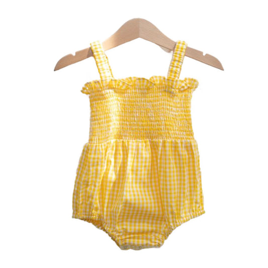 Yellow Gingham Smocked Bubble Romper