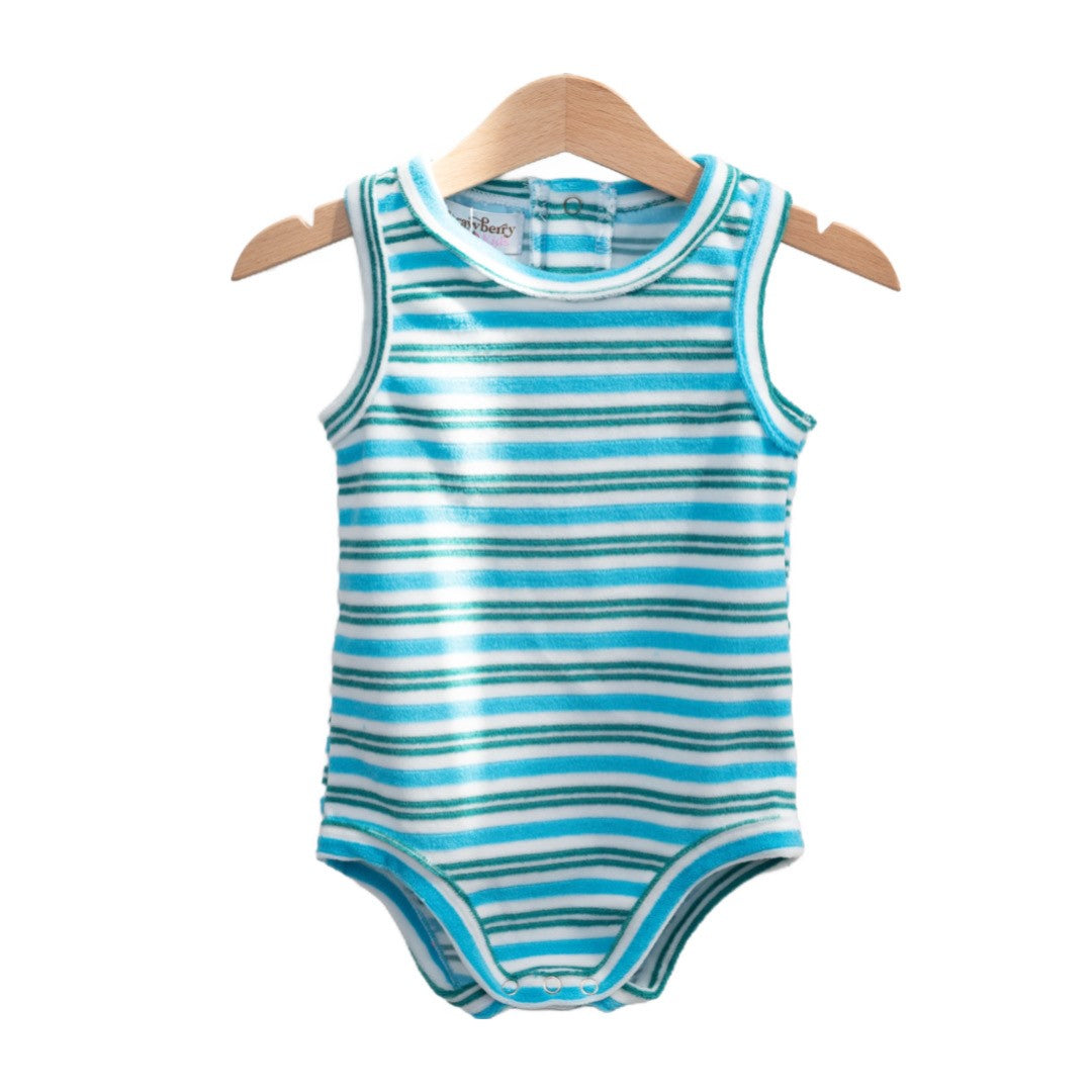 Baby Blue and Green Terrycloth Romper STRAWBERRY JAM